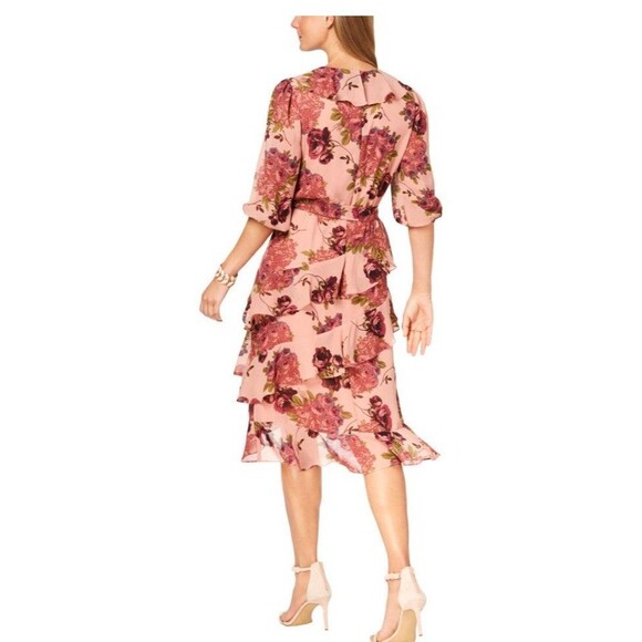 Betsey Johnson Women’s Rose Print Ruffle Cap Sleeve Wrap Midi Dress size8 - Picture 4 of 16